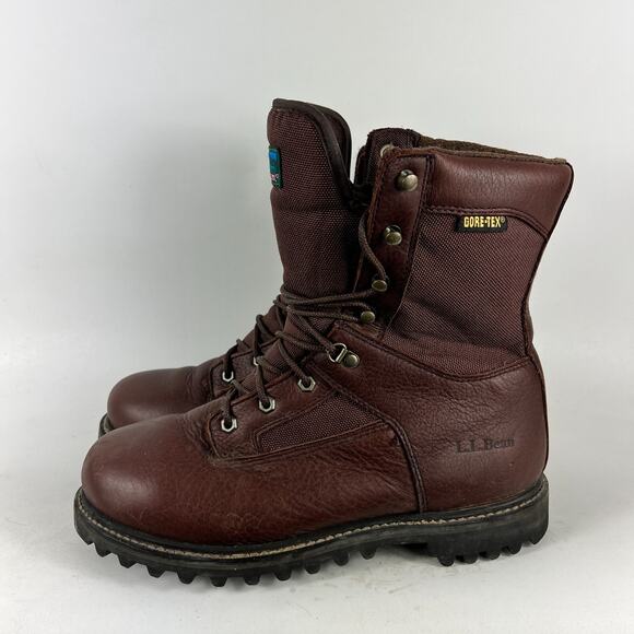 Llbean goretex lace up lug sole boots mens size 9.5 W brown waterproof leather
